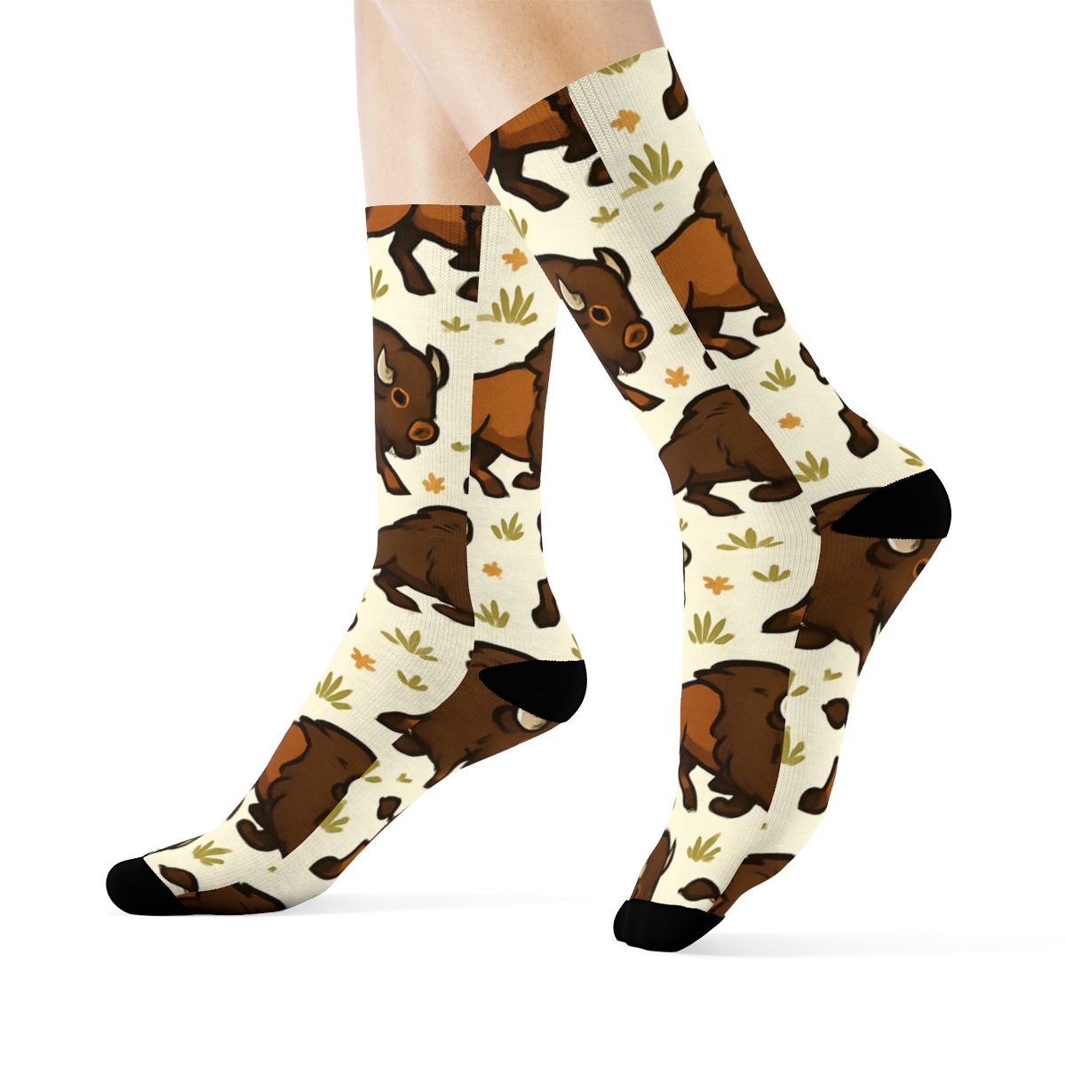 Sunlit Meadow With Running Bison Repeat soft everyday crew socksSunlit Meadow with Running Bison Repeat Crew Socks - Image 3
