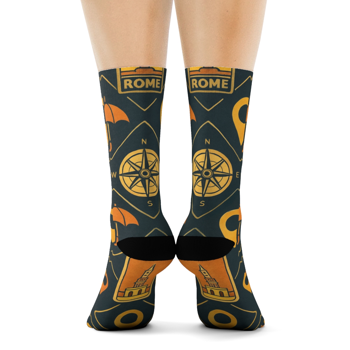 Compass Lattice Tour Guide Pattern In Sunset Ink custom crew socks