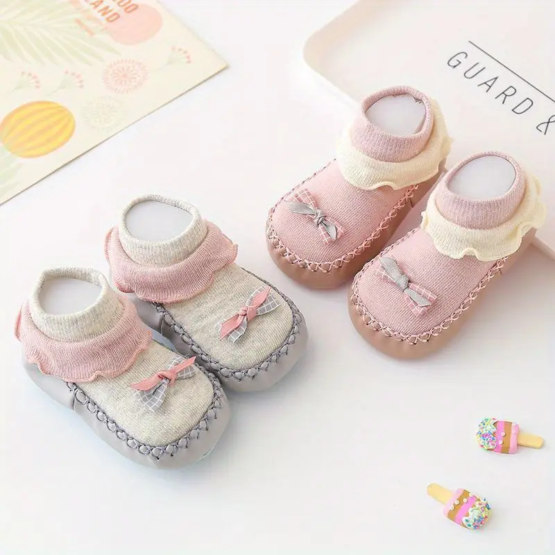 soft non slip walkers shoes with bow accent beige non toxic soles for toddlers learning to walk infant floor socks for boys girls ideal birthday or christmas gift toddler walking aid stylish toddler footwear comfortable toddler footwear new parents pink grey s recommended 0 6 months 14