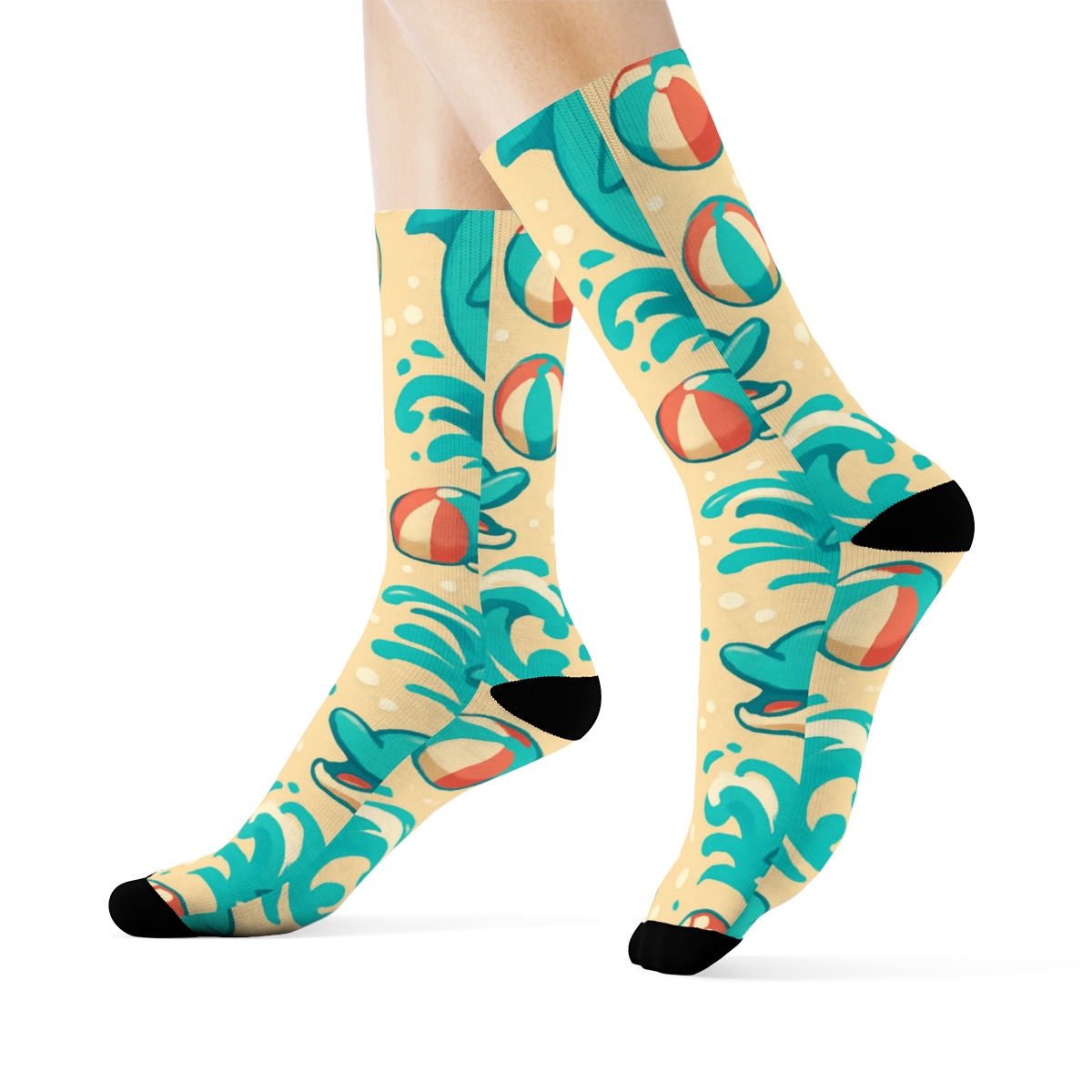 Tidal Play Grid With Dolphin Characters trendy patterned crew socks