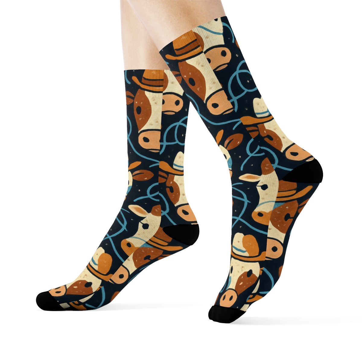 Starry Herd Pattern With Rancher Charm designer printed crew socks