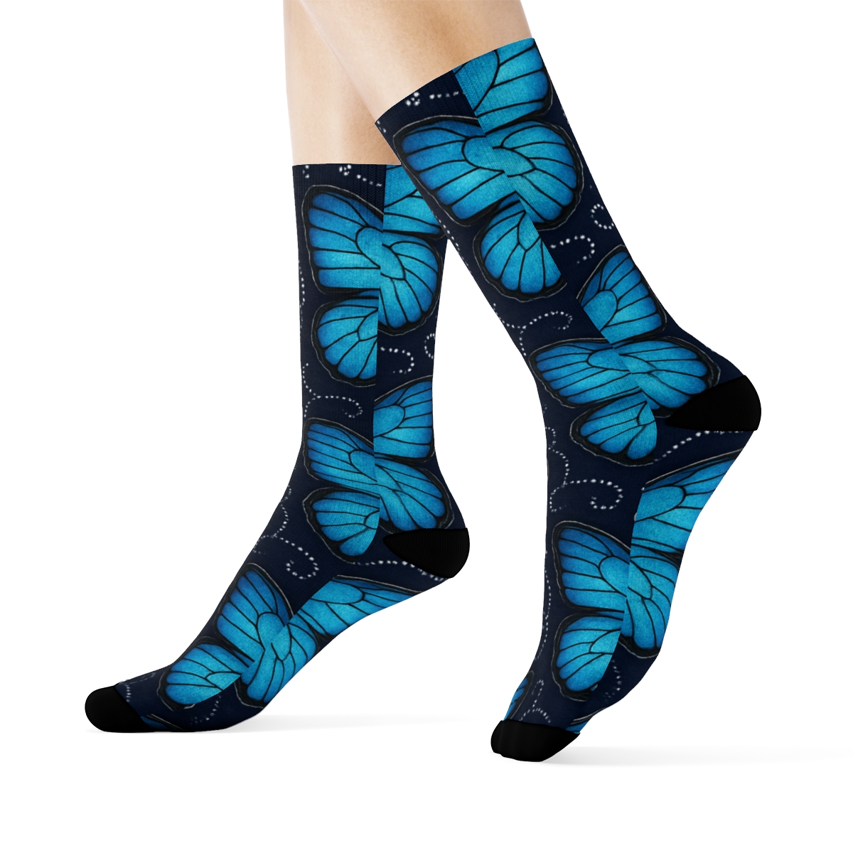 Iridescent Morpho Wing Vein Lattice On Midnight Navy Background trendy patterned crew socks