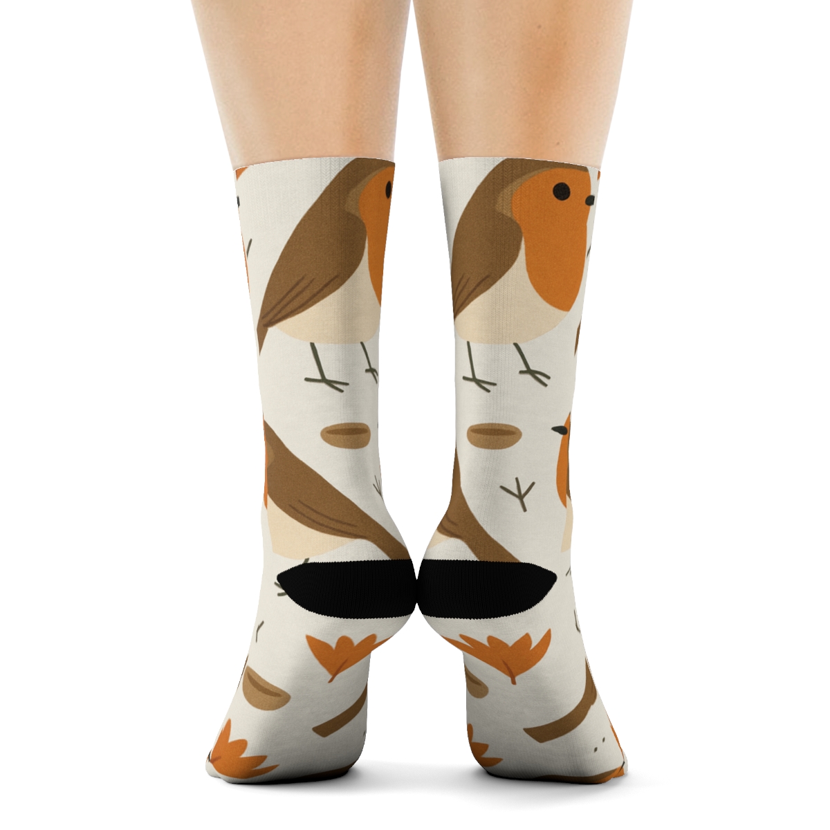 Robin Portrait Dot Scatter On Light Gray Background trendy patterned crew socks