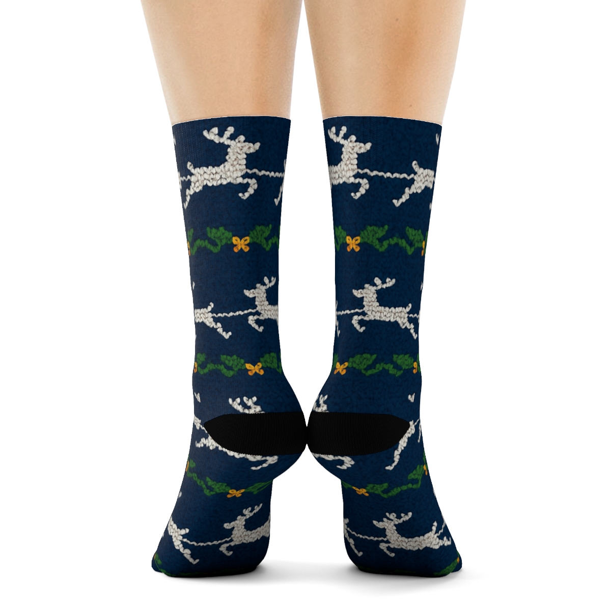 Knitted Santa Claus Sleigh Bandwork stylish athletic crew socks