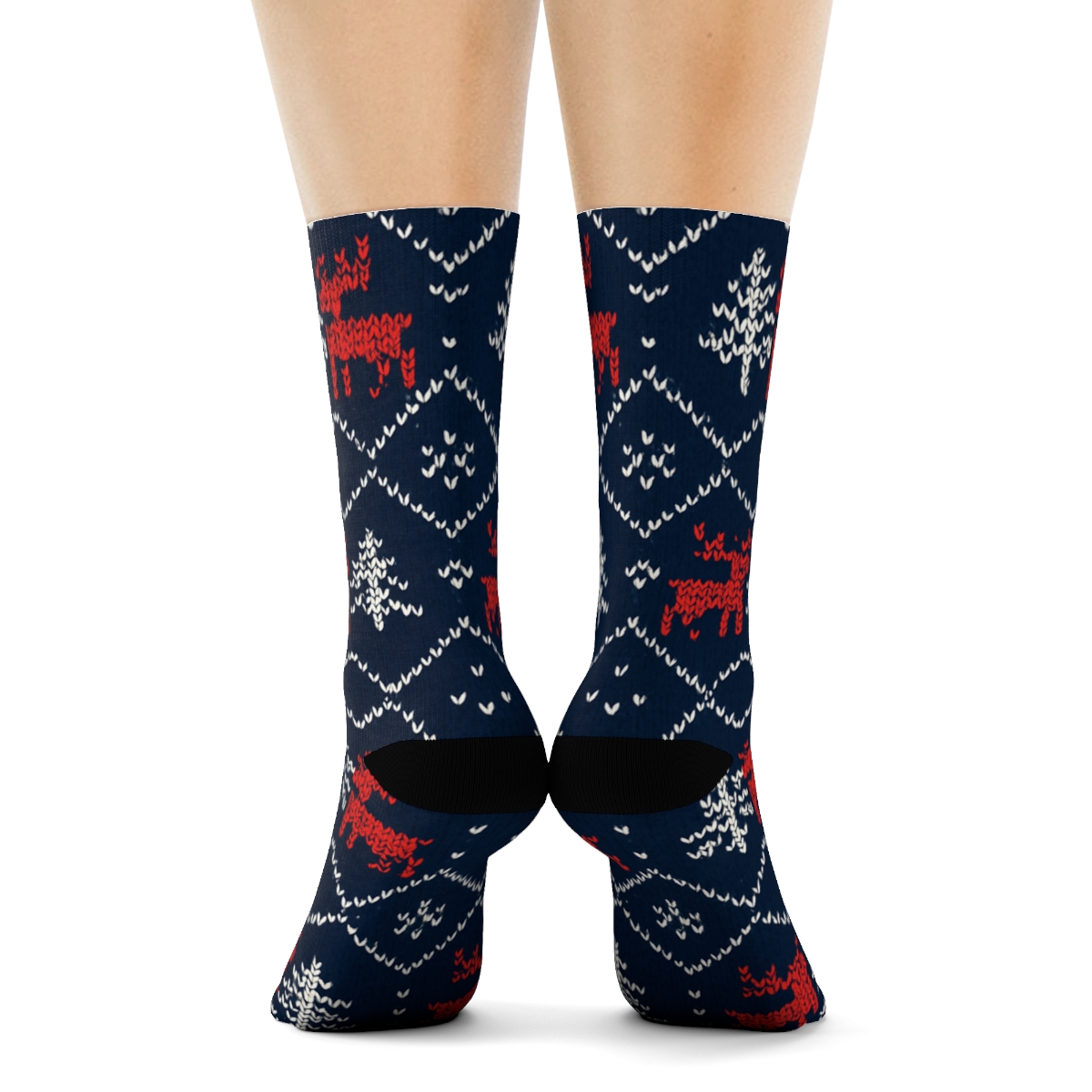 Christmas Nordic Reindeer Lattice soft everyday crew socks