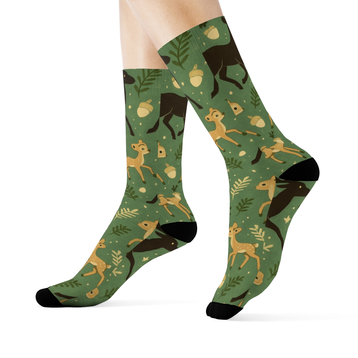 Starlit Meadow Mosaic With Deer Silhouettes comfortable cotton crew socks