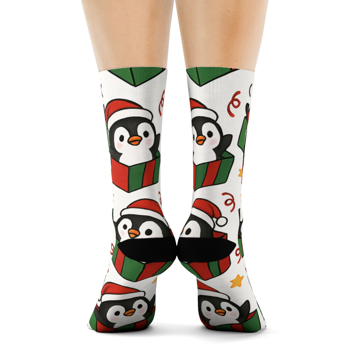 Penguin Gift Box Confetti Field designer printed crew socks