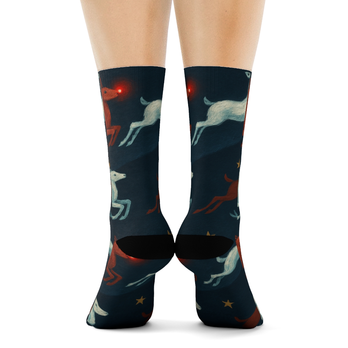 Prancing Reindeer Wave With Rudolph comfortable cotton crew socks