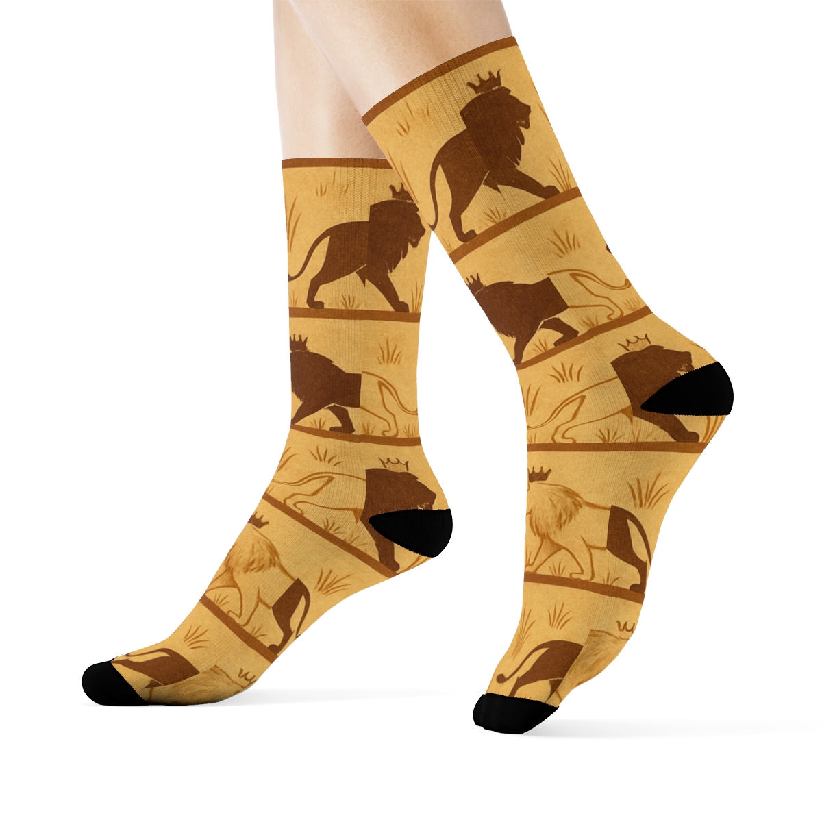 Savanna Crown Parade With Lion Silhouettes custom crew socks