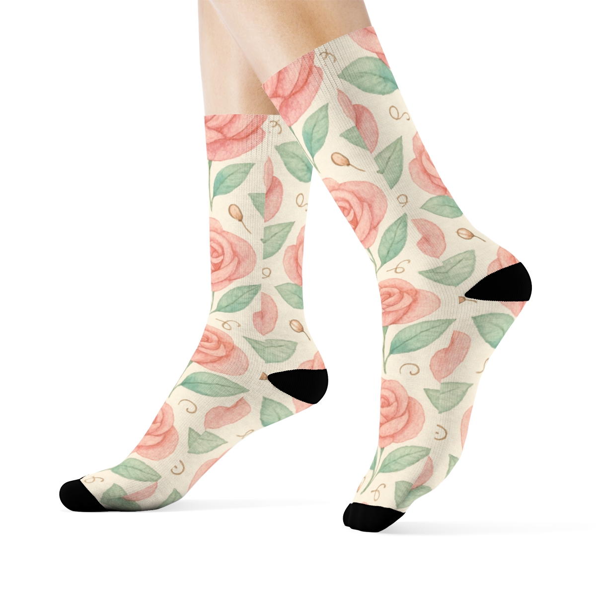 Pastel Rose Grid On Soft Cream Background personalized crew socks