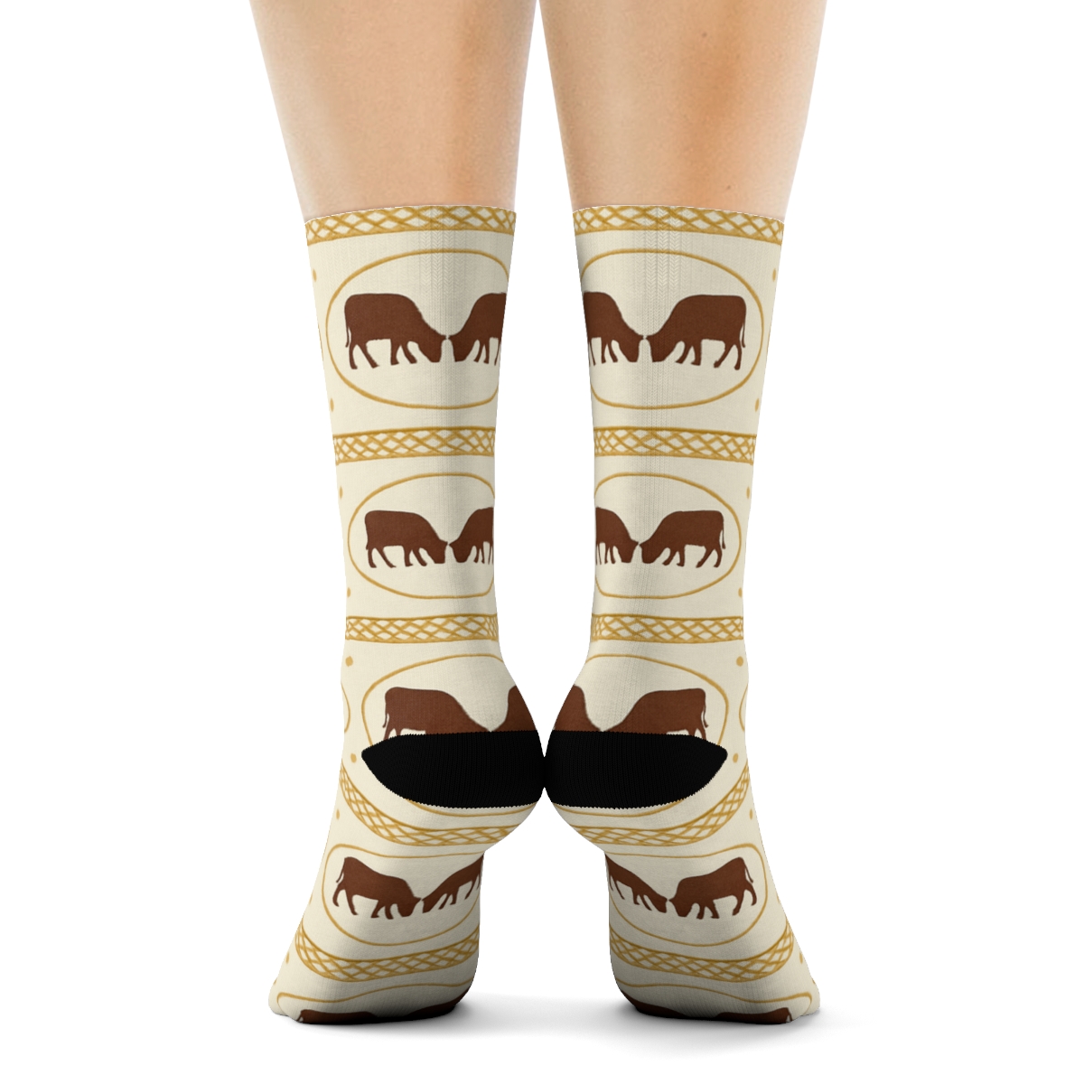 Vintage Farm Study Pattern With Cow trendy patterned crew socks