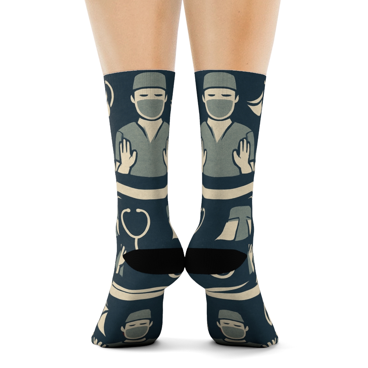 Operating Room Waves With Surgeon Silhouettes premium sports crew socks