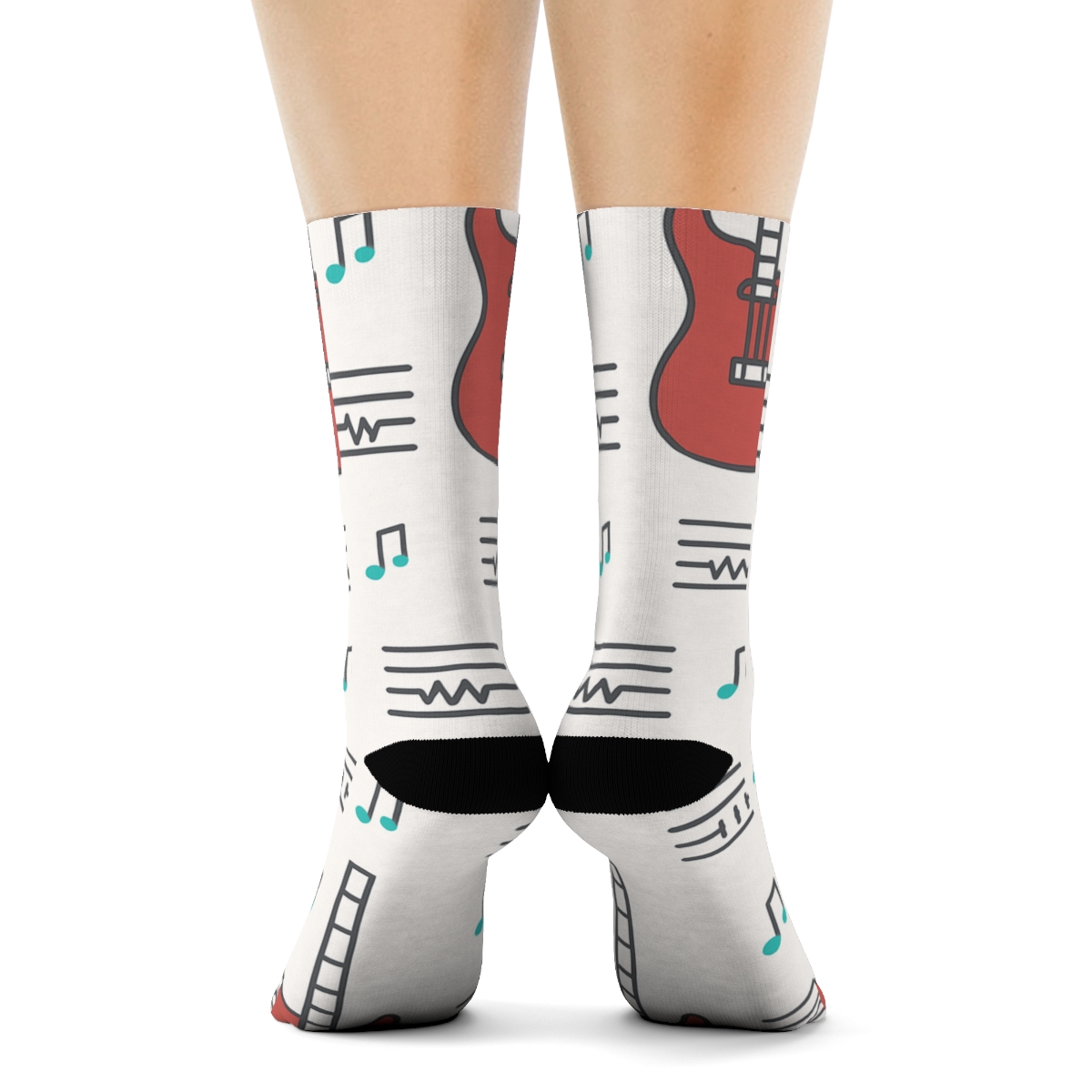 Modern Minimalist Sound Wave Grid With Guitar premium sports crew socks