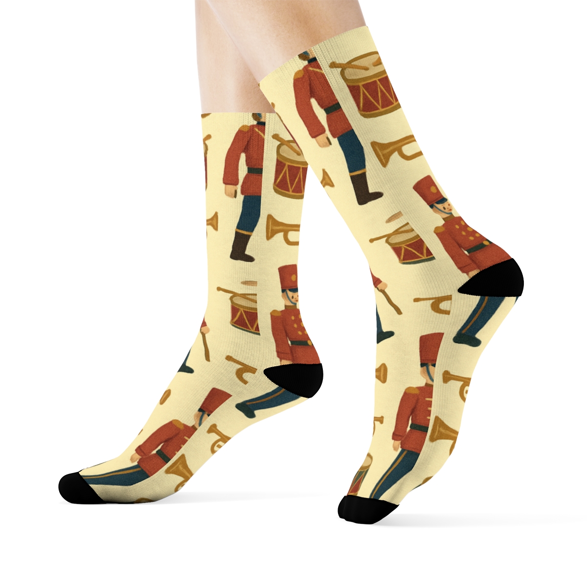 Retro Toy Soldier March On Light Yellow Background custom crew socks