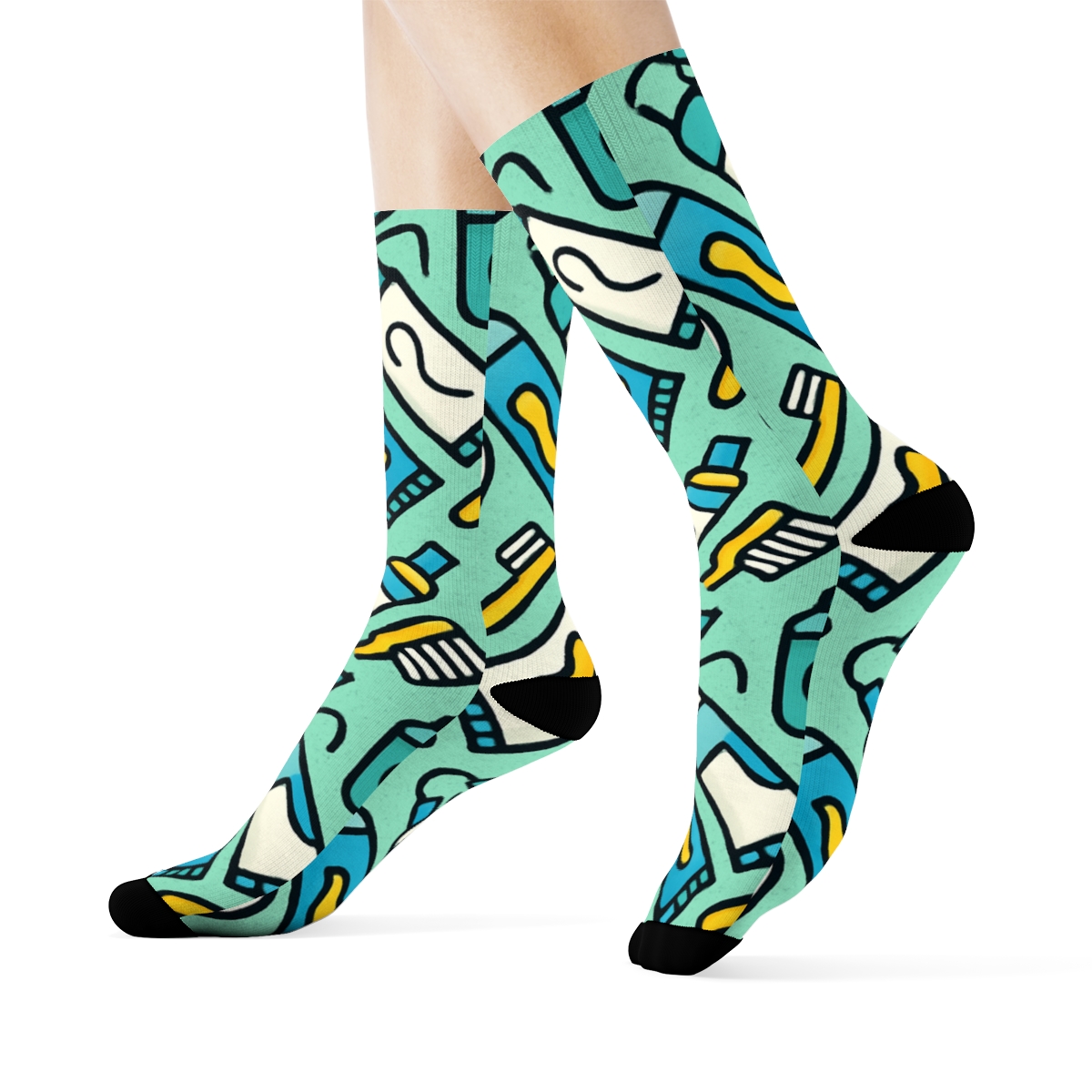 Dentist Toothbrush Chevron Parade designer printed crew socks