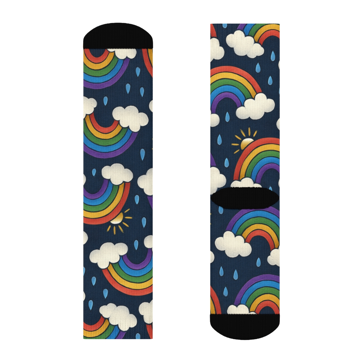 Festival Rainbow Arc And Sunbeam Tile On Midnight Navy personalized crew socks