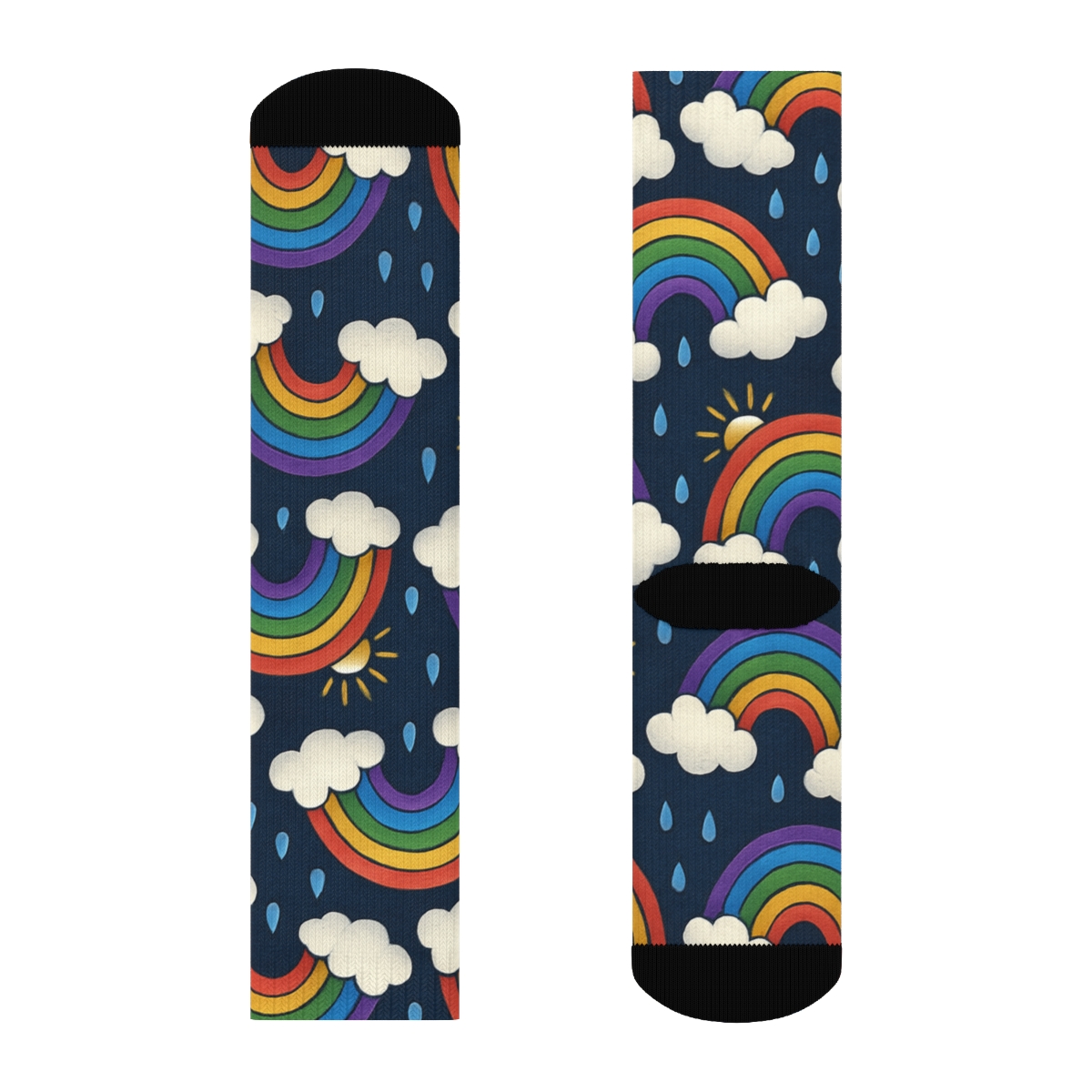 Festival Rainbow Arc And Sunbeam Tile On Midnight Navy personalized crew socks