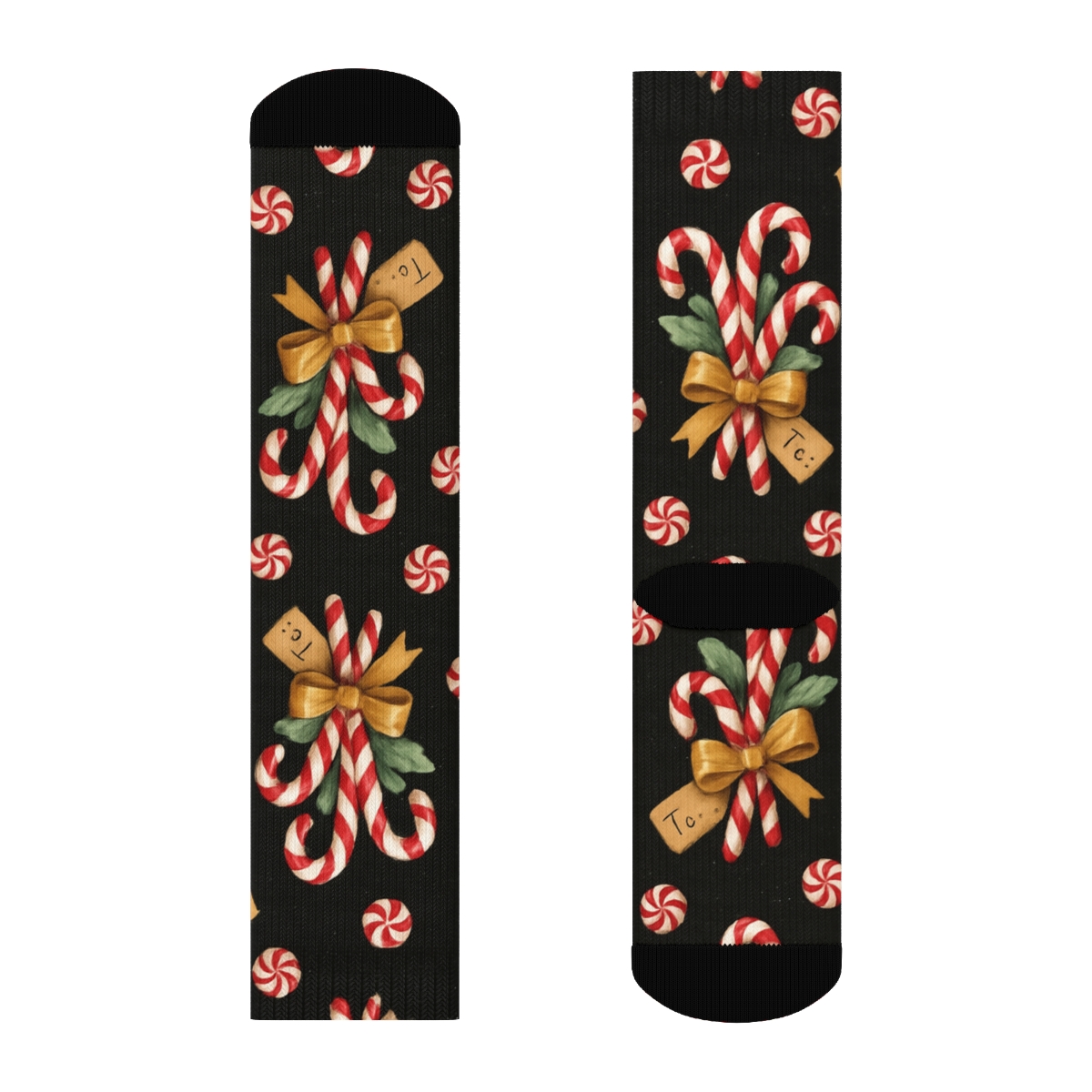 Festive Collage Candy Canes Gift Tag Vignettes unique graphic crew socks