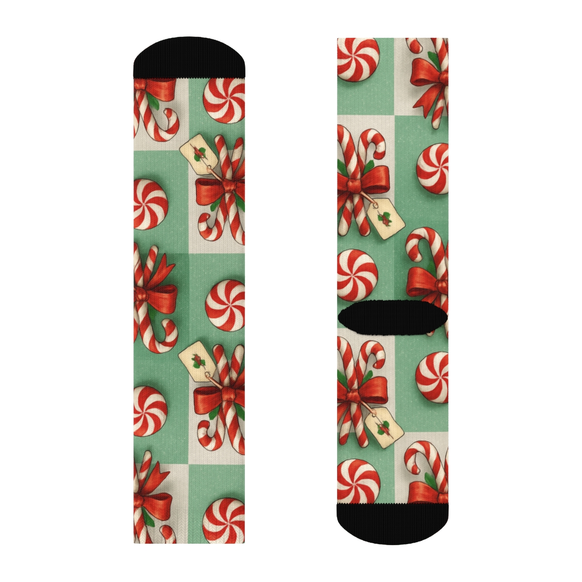 Festive Collage Candy Canes Vignette Tiles comfortable cotton crew socks