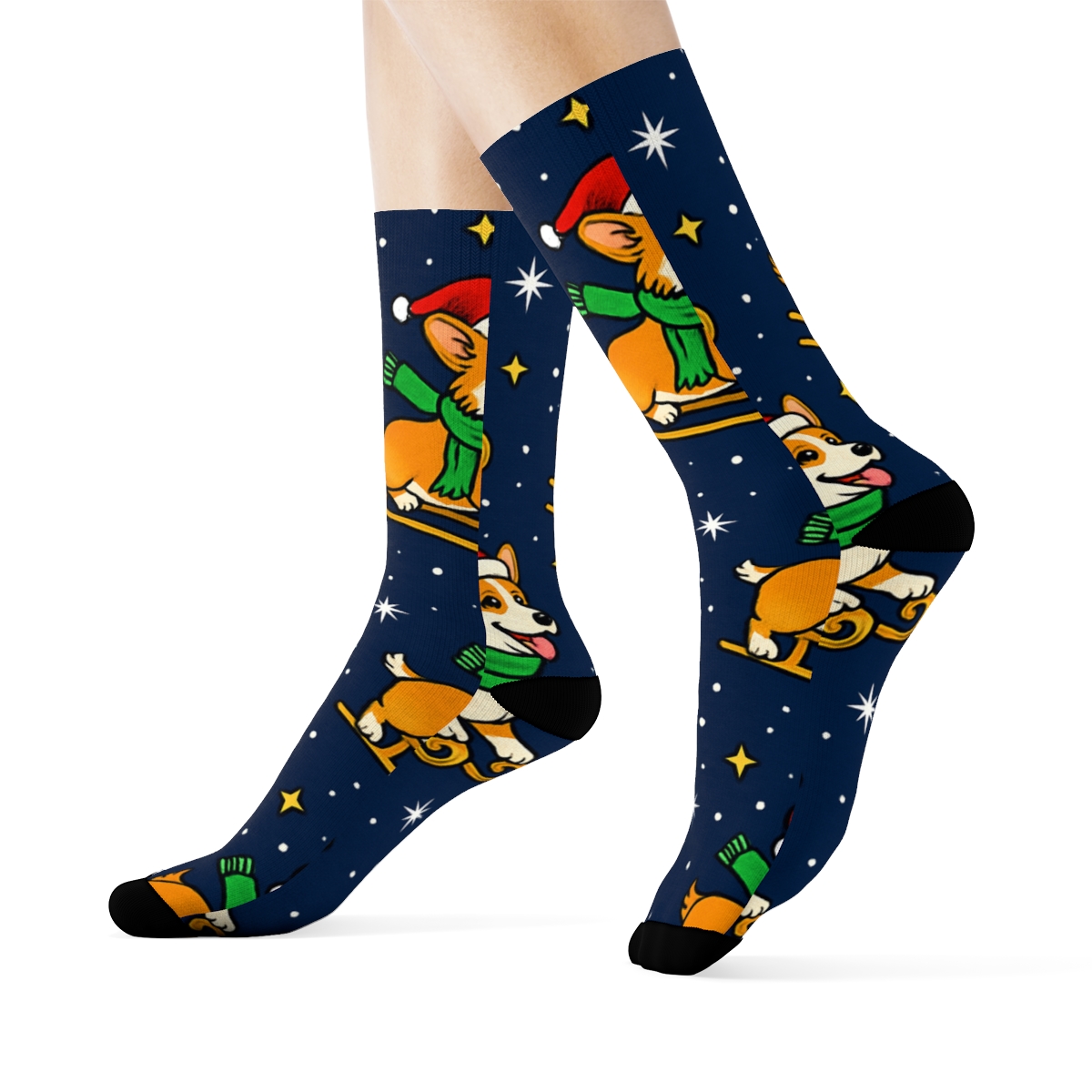 Festive Corgi Sleigh Parade personalized crew socks