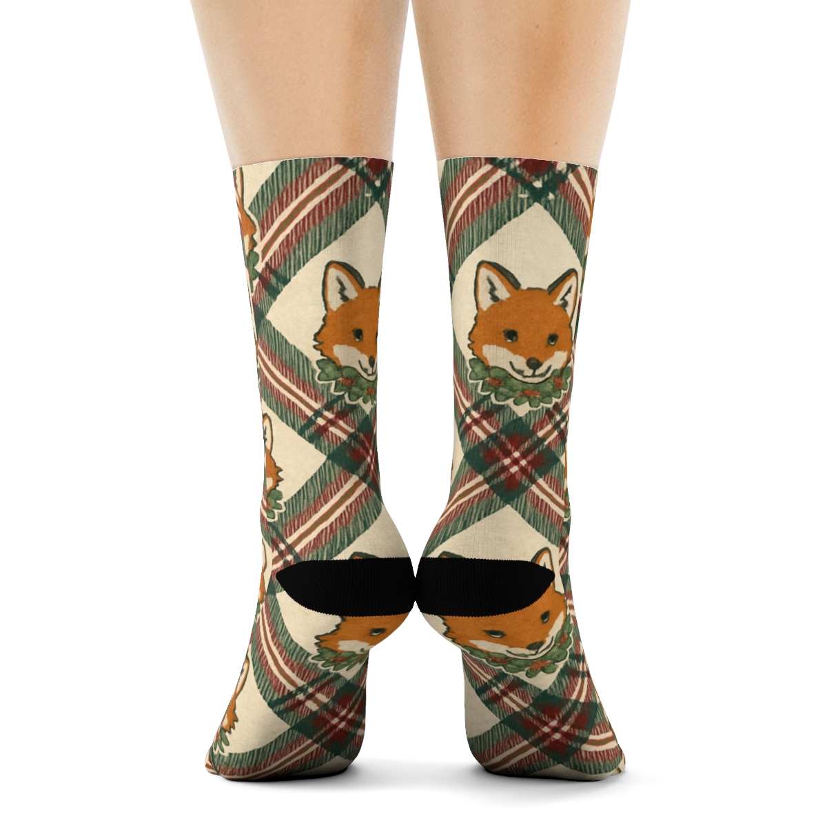 Festive Fox Plaid Scatter soft everyday crew socks