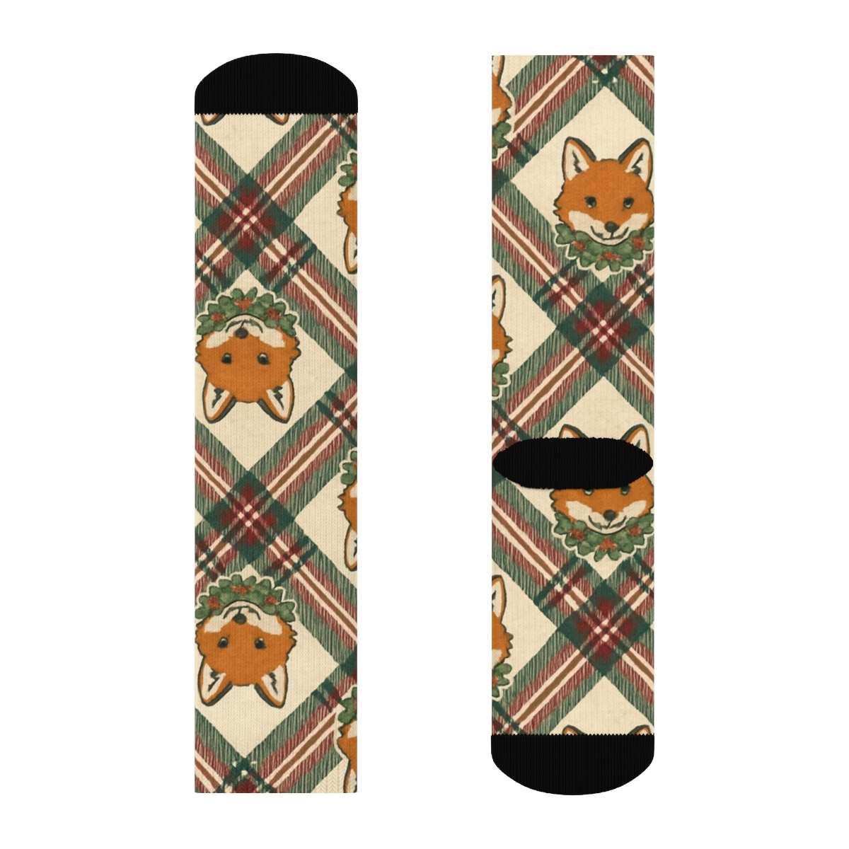 Festive Fox Plaid Scatter soft everyday crew socks