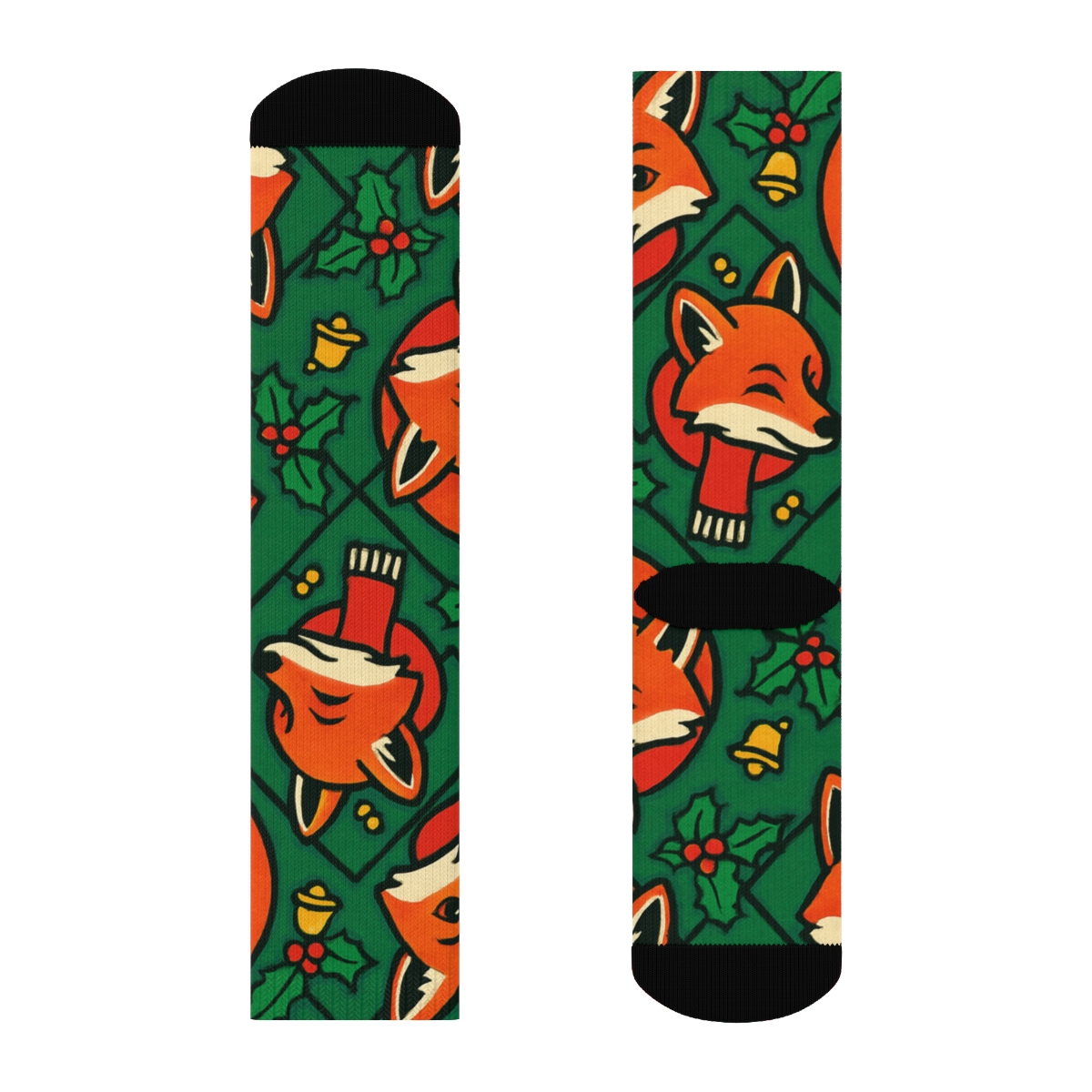 Festive Fox Tessellation On Emerald Field stylish athletic crew socks