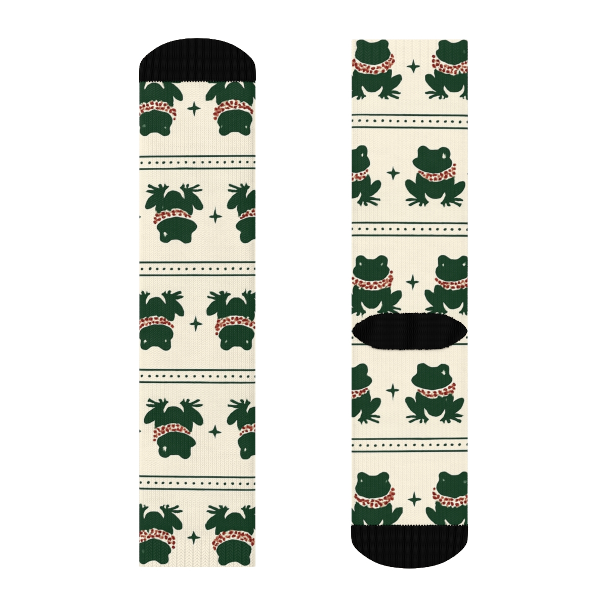 Festive Frog Ornament Bands On Ivory comfortable cotton crew socks