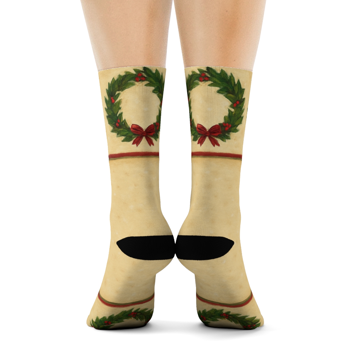 Festive Wreath Border Holiday Tablecloth premium sports crew socks