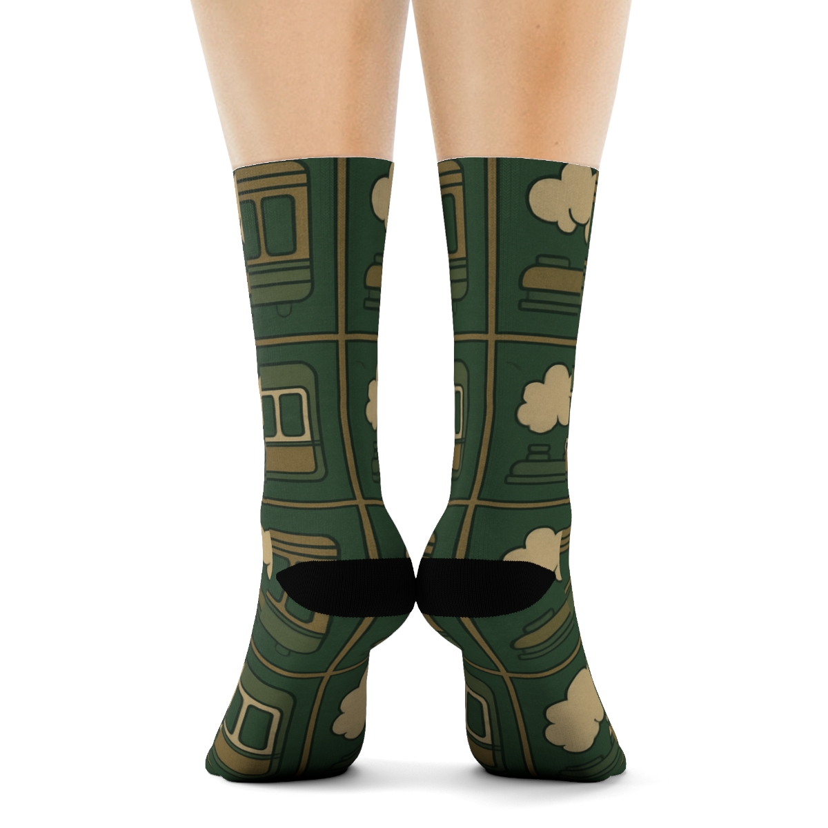 Vintage Travel Poster Tiles With Train Conductor premium sports crew socks