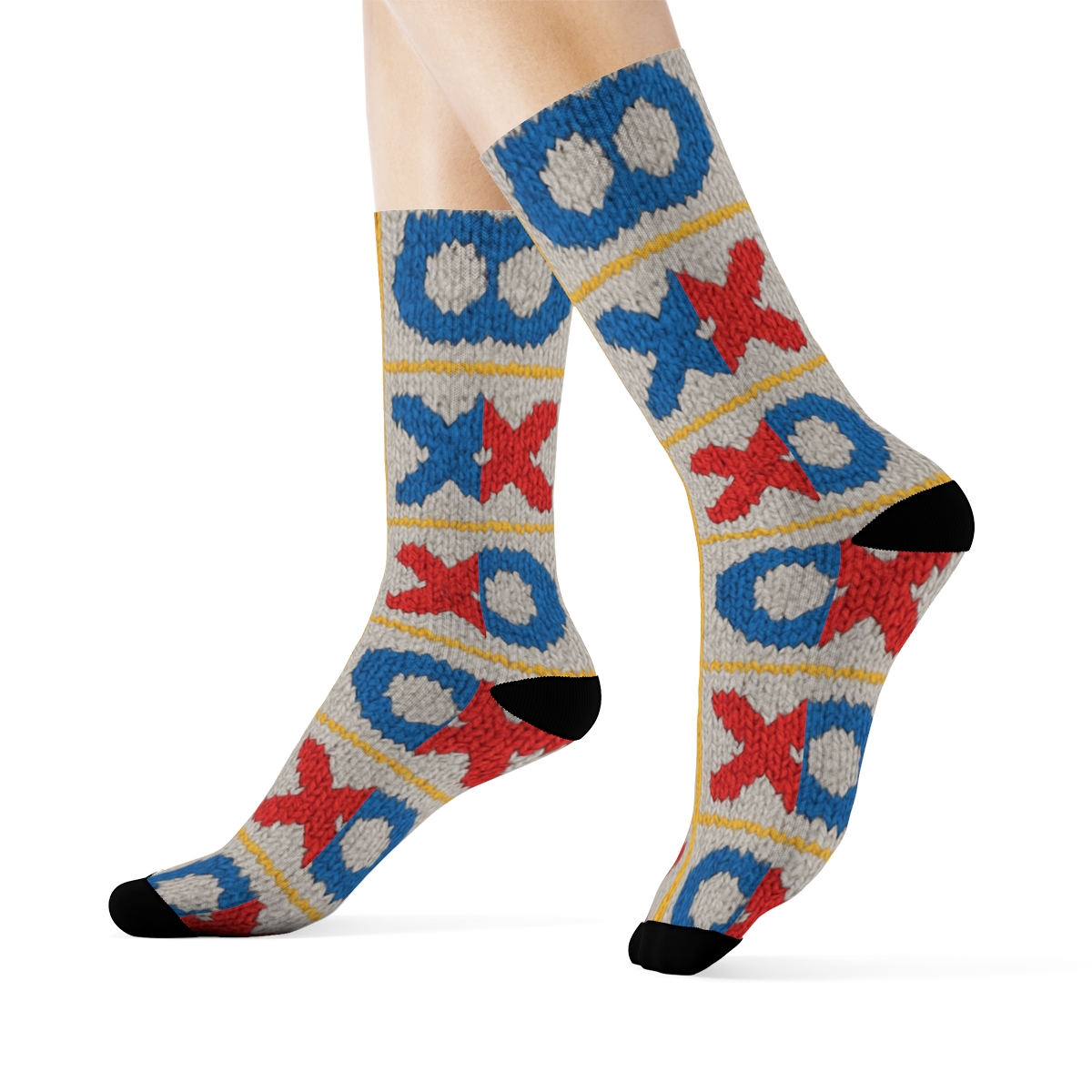 Tic Tac Toe Knit Illusion With Valentines Xo Icons premium sports crew socks