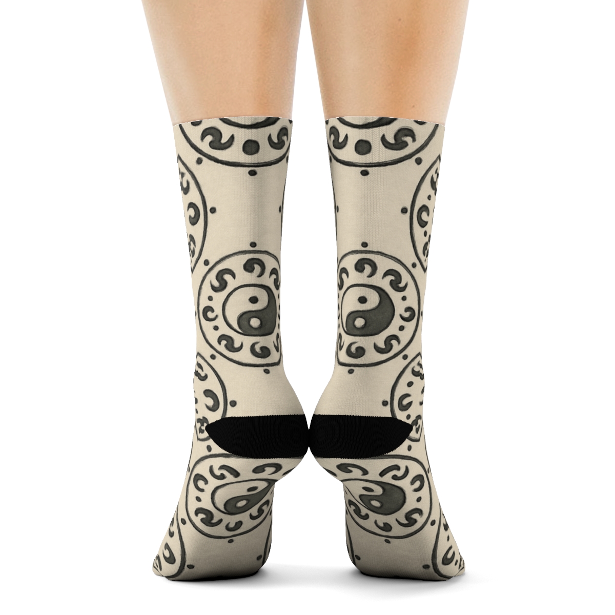 Ivory Ink Mandala Taijitu Rosette Repeat custom crew socks