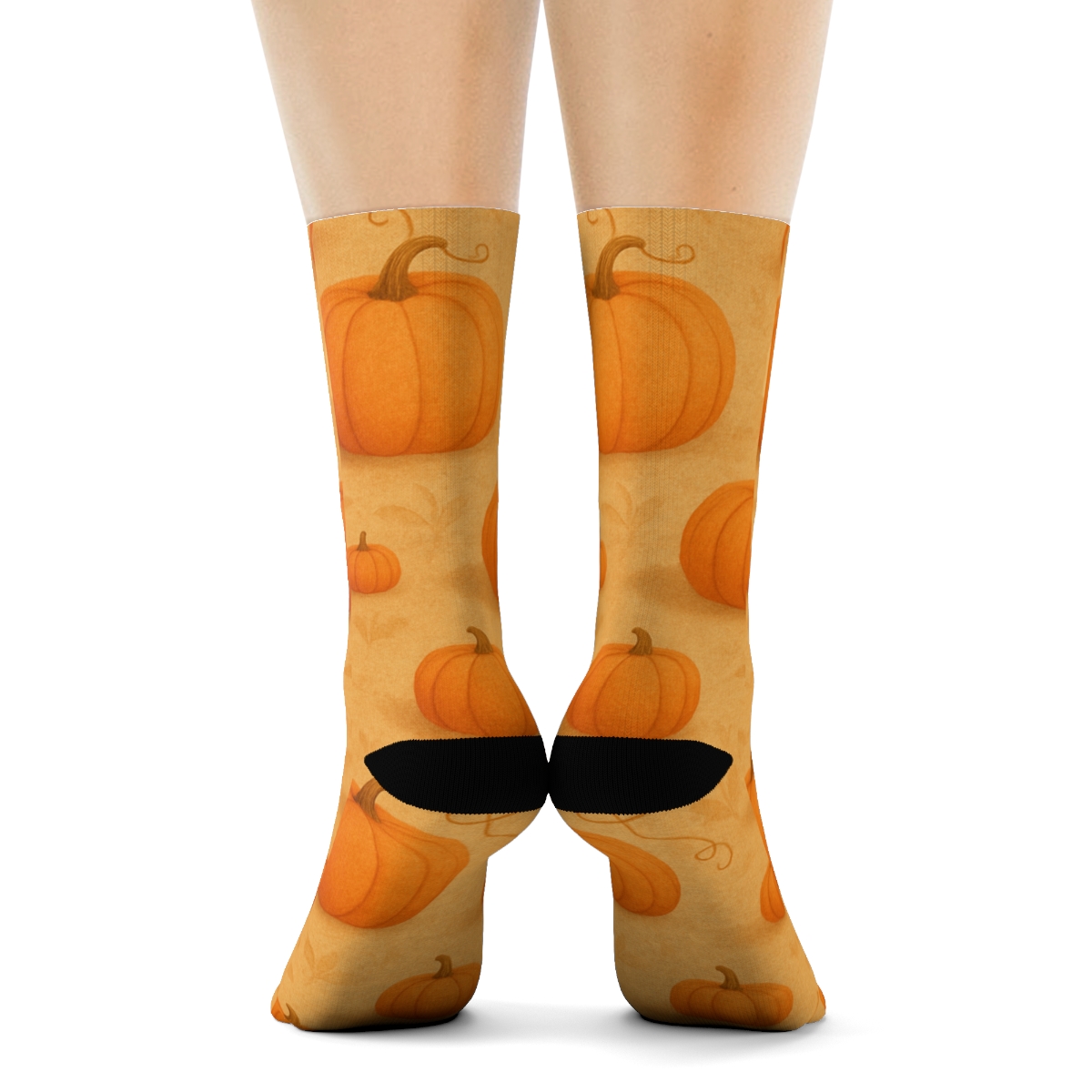 Pumpkin Patch Scatter On Orange Background comfortable cotton crew socks