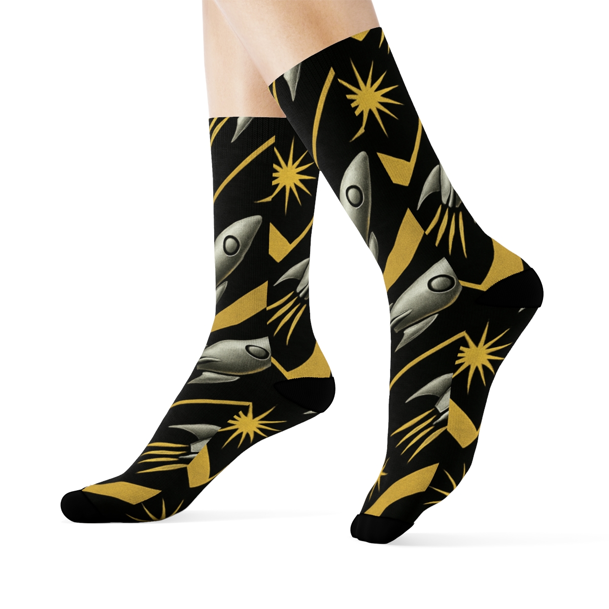 Retro Rocket Chevron trendy patterned crew socks