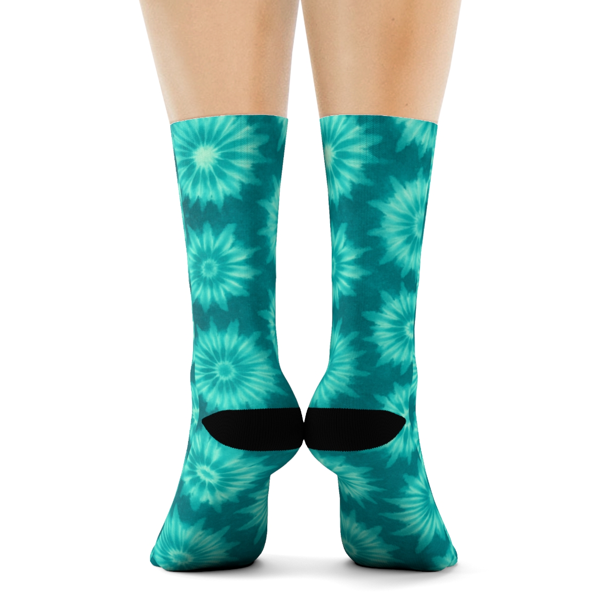 Ice Dye Starburst Tessellation On Teal Field soft everyday crew socks