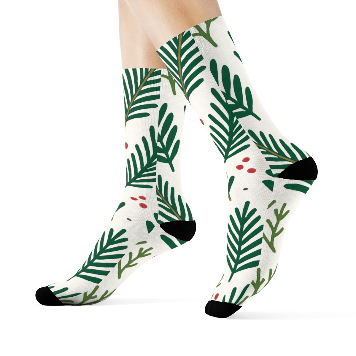 Fir Needle Herringbone In Evergreen Branches stylish athletic crew socks