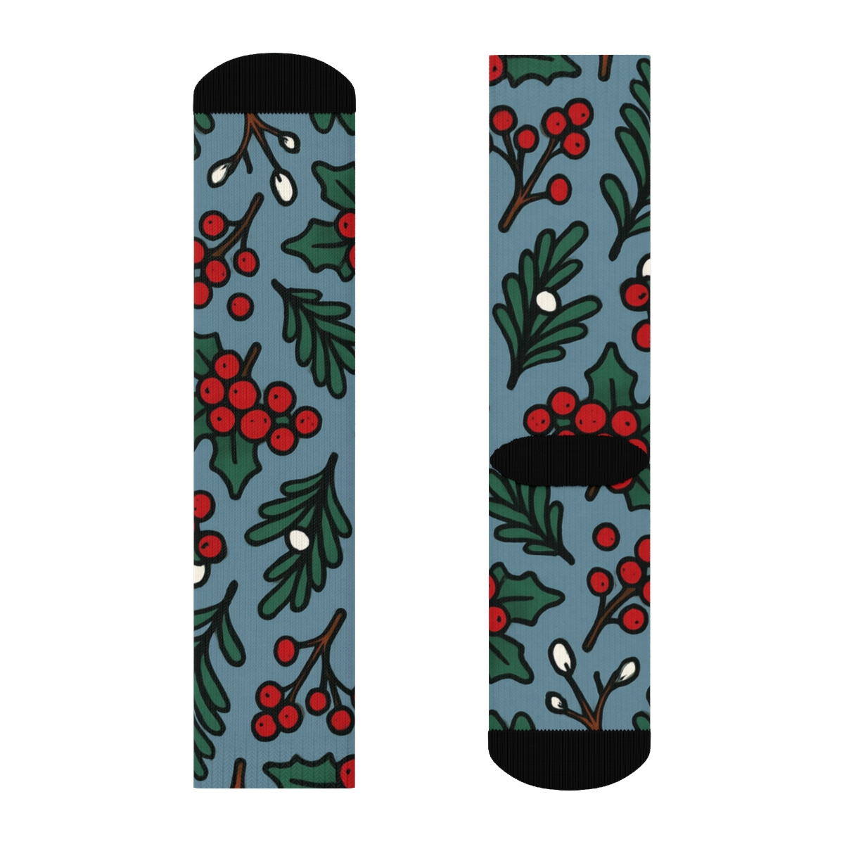 Fir Sprig Cartoons In Evergreen Branches Repeat designer printed crew socks