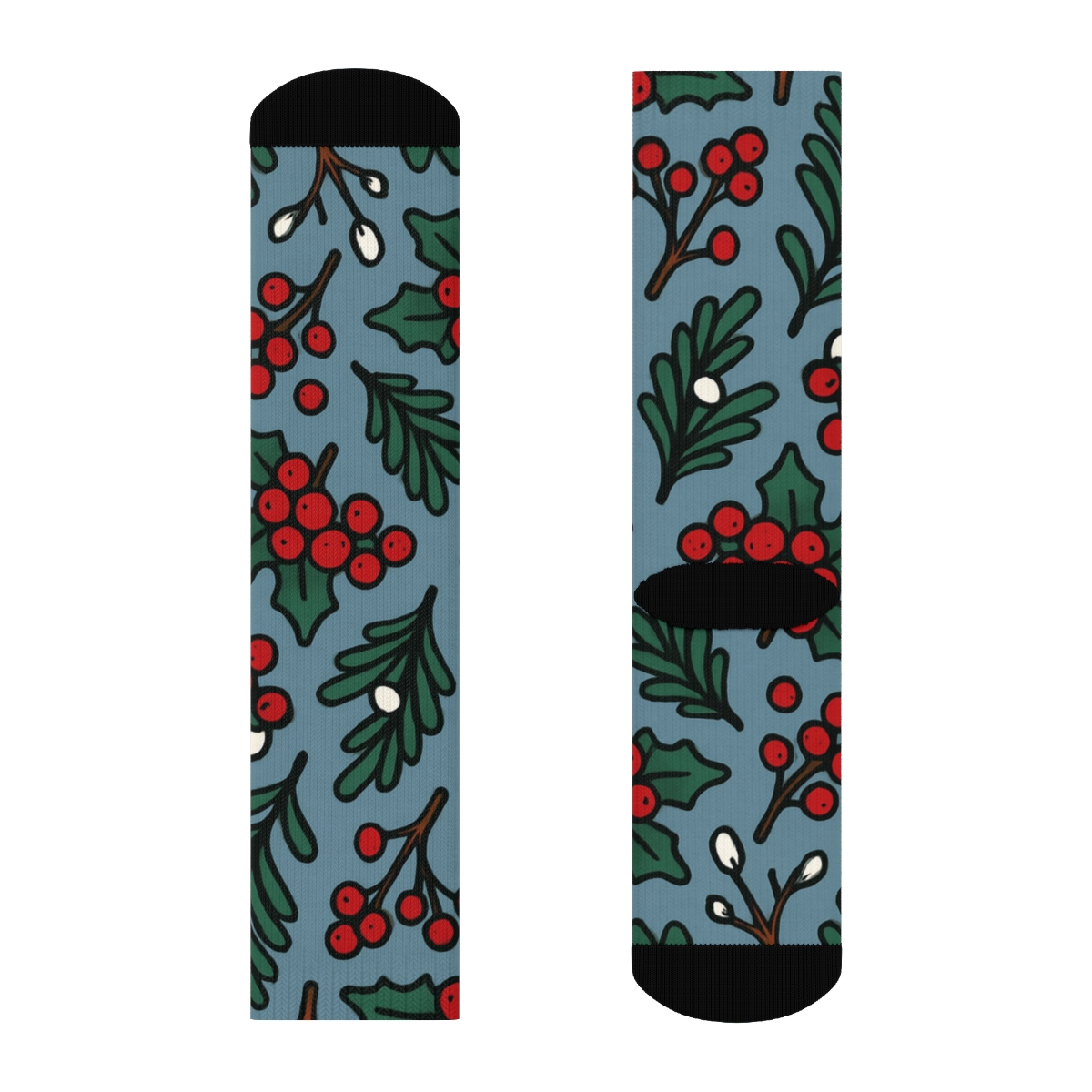 Fir Sprig Cartoons In Evergreen Branches Repeat designer printed crew socks