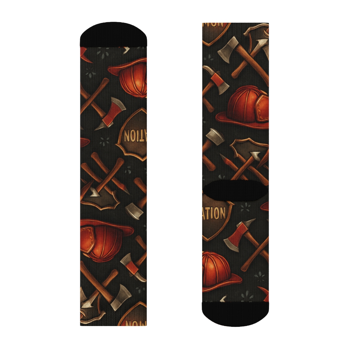 Fire Fighter Helmet Crest Lattice On Charcoal Field personalized crew socks