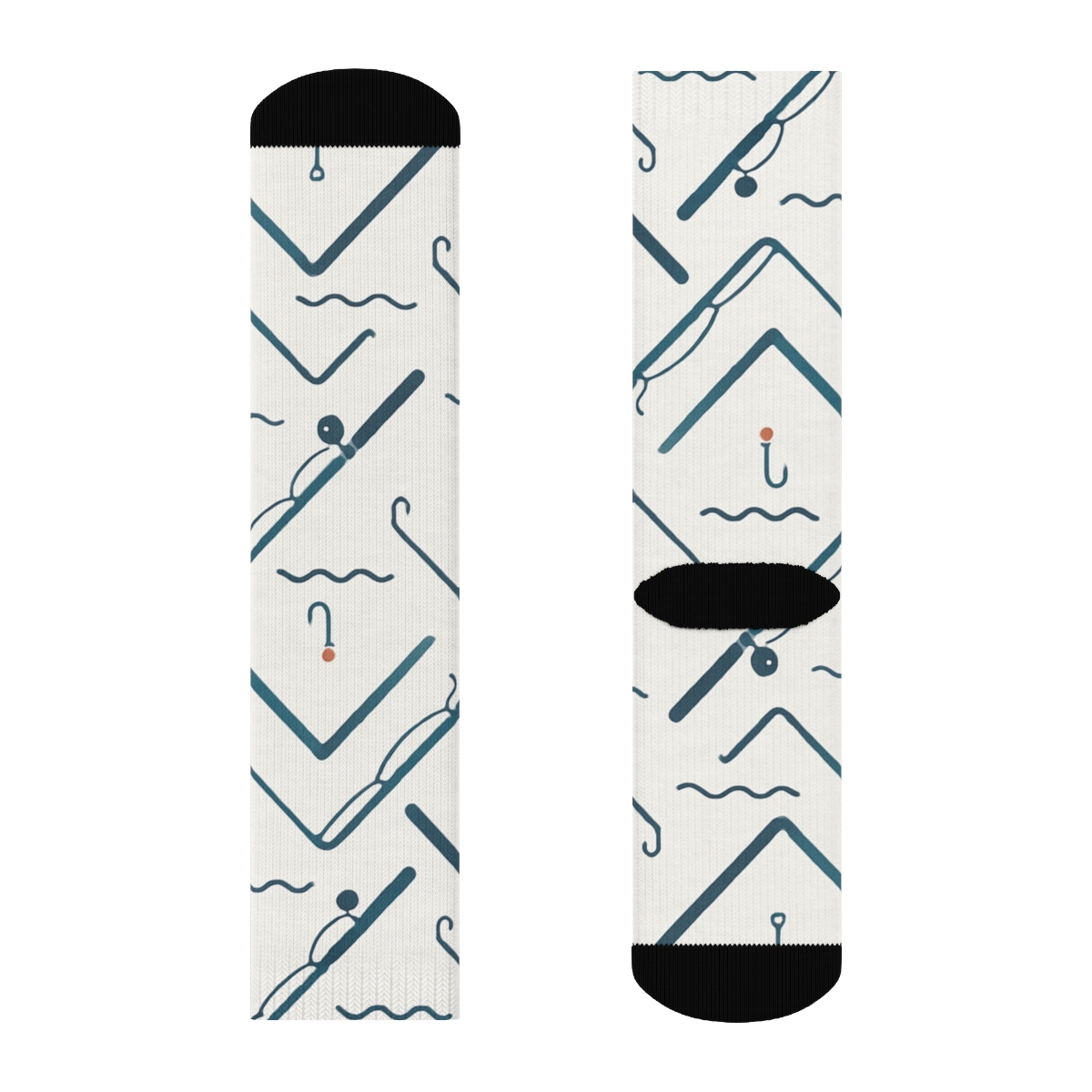 Fisher Rod Chevron On White River Ripple Ground custom crew socks
