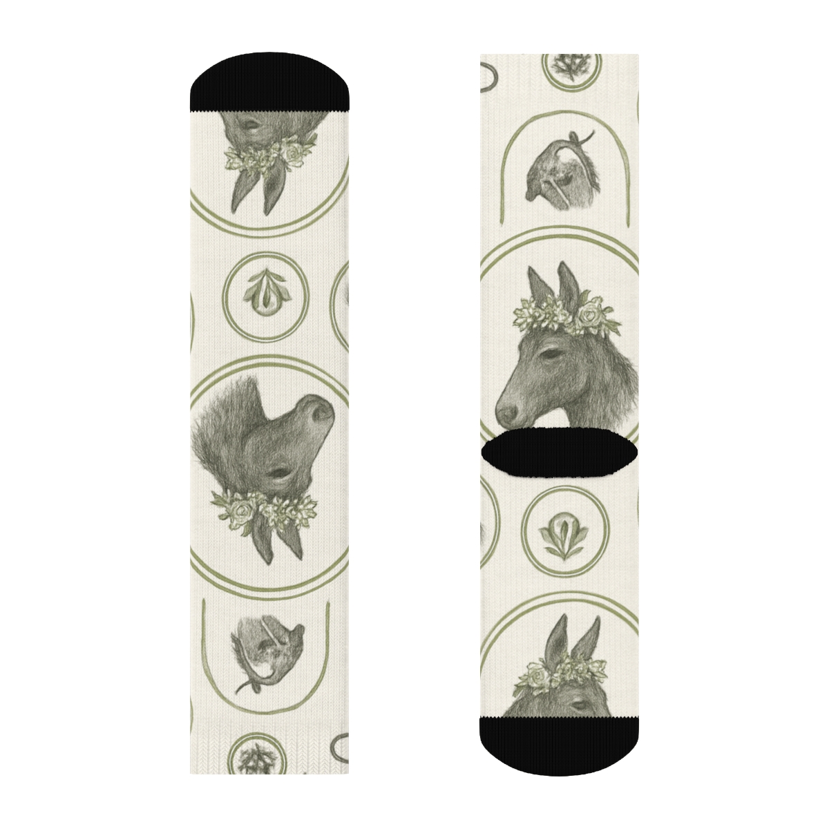 Flower Crown Donkey Panel With Donkey Motif trendy patterned crew socks
