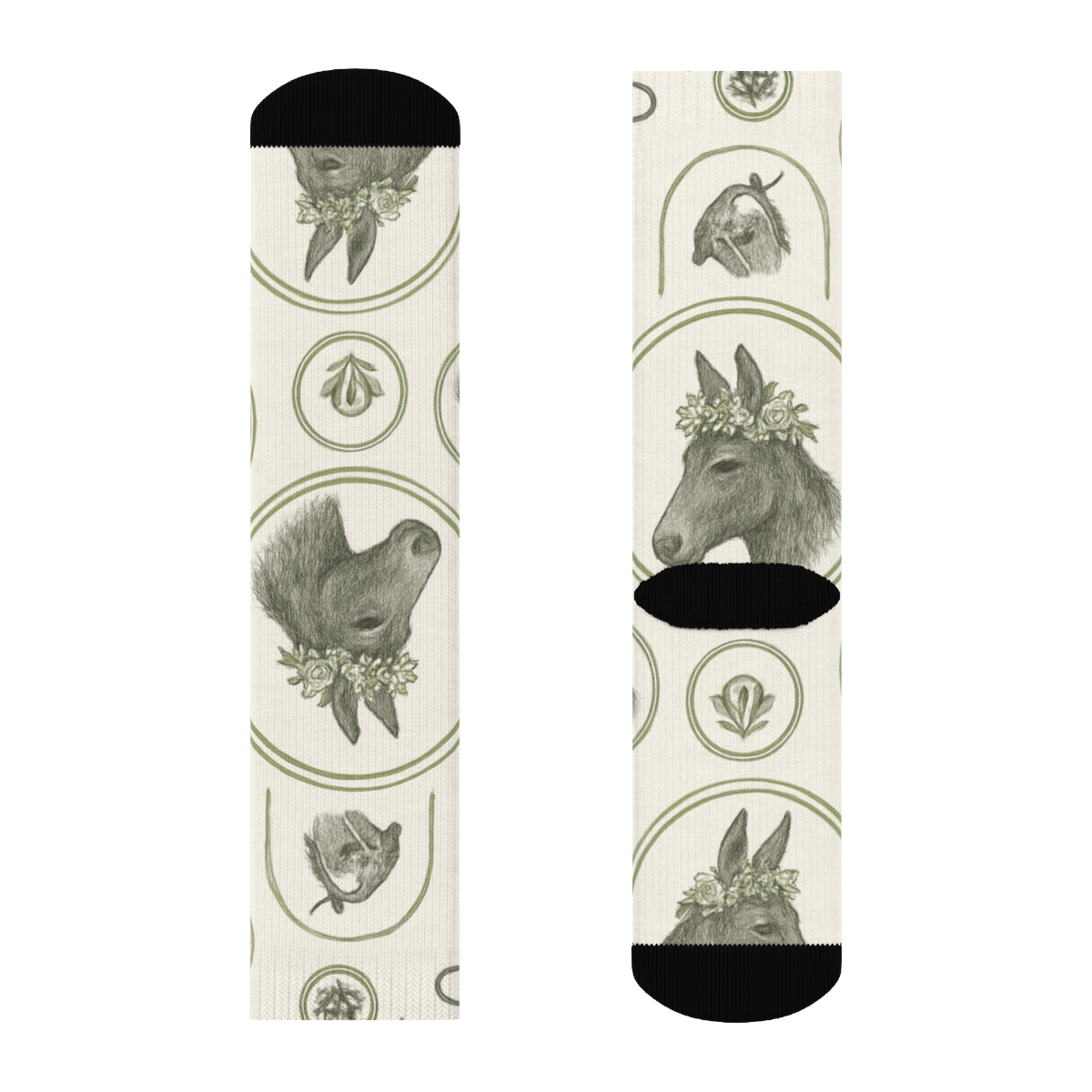 Flower Crown Donkey Panel With Donkey Motif trendy patterned crew socks