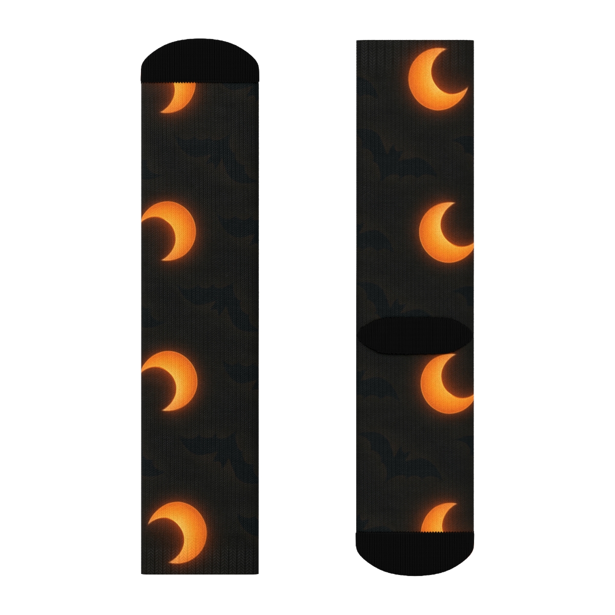 Flying Bat And Orange Moon Glow Repeat On Black Background soft everyday crew socks