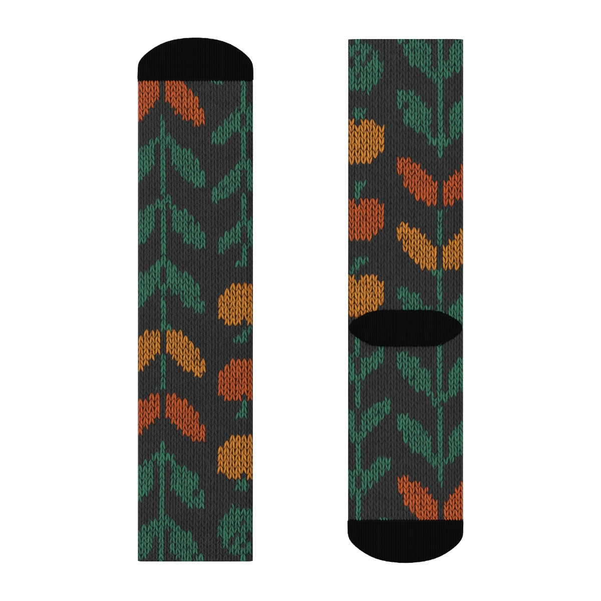 Forest Green Knitted Leaf Chevron On Charcoal Background custom crew socks