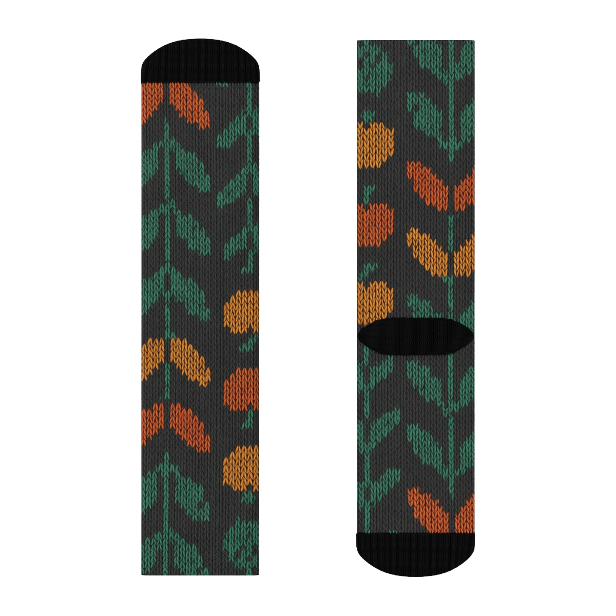 Forest Green Knitted Leaf Chevron On Charcoal Background custom crew socks