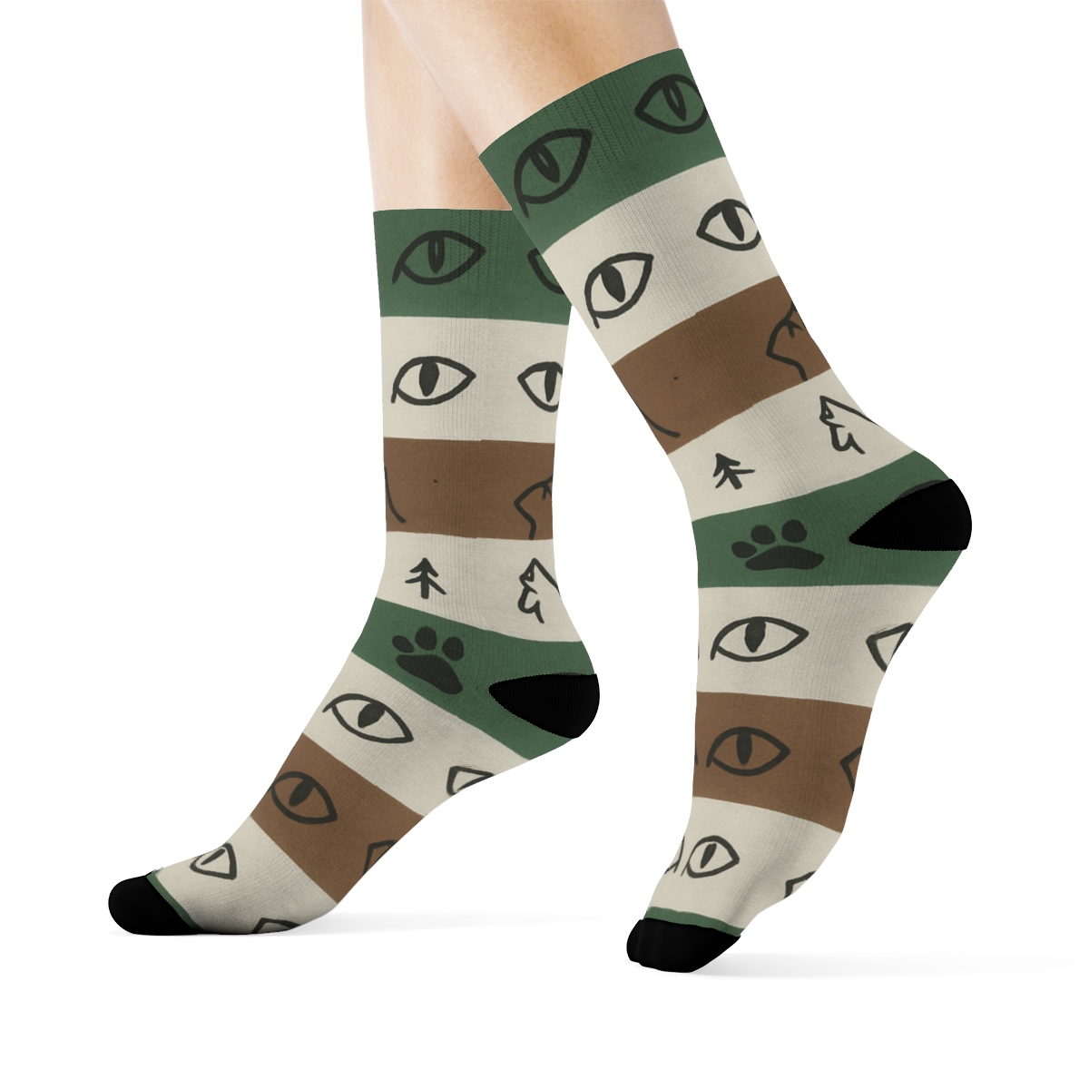 Forest Trail Bands With Gray Wolf Tracks unique graphic crew socks