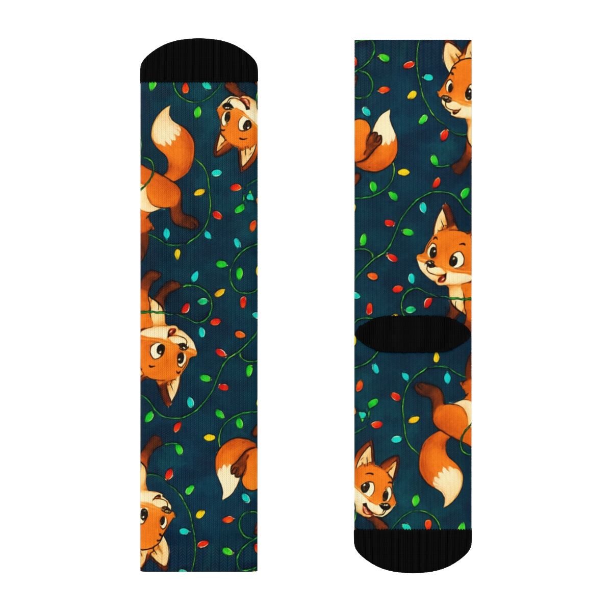 Fox In Christmas Lights Galaxy Scatter unique graphic crew socks