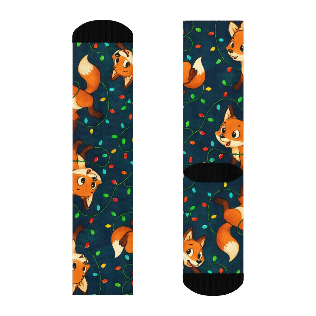 Fox In Christmas Lights Galaxy Scatter unique graphic crew socks