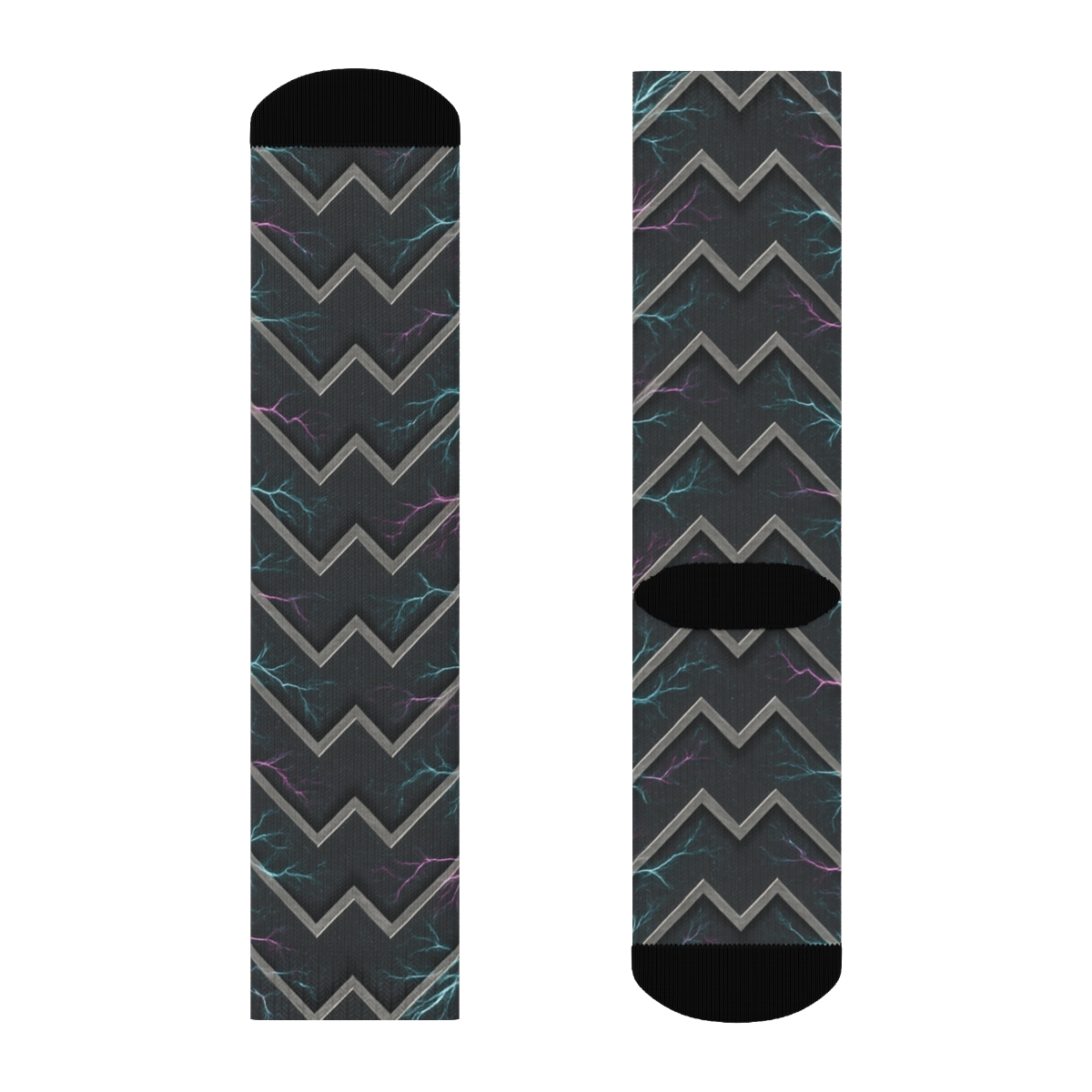 Fractal Chevron Bolt Grid comfortable cotton crew socks