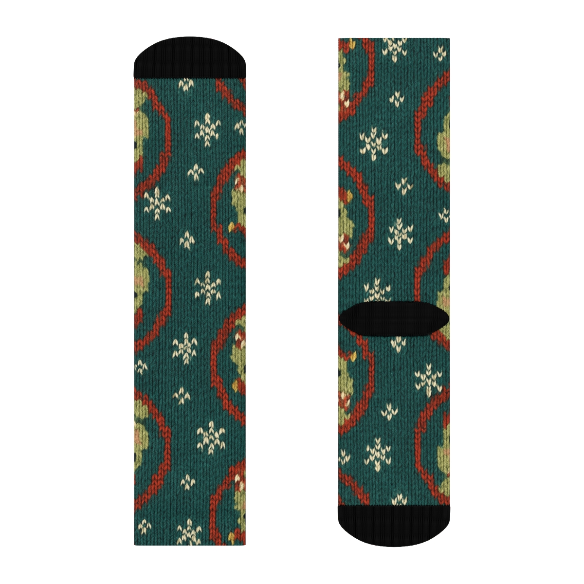 Frog Caroler Polka Dot Rounds On Teal Background unique graphic crew socks